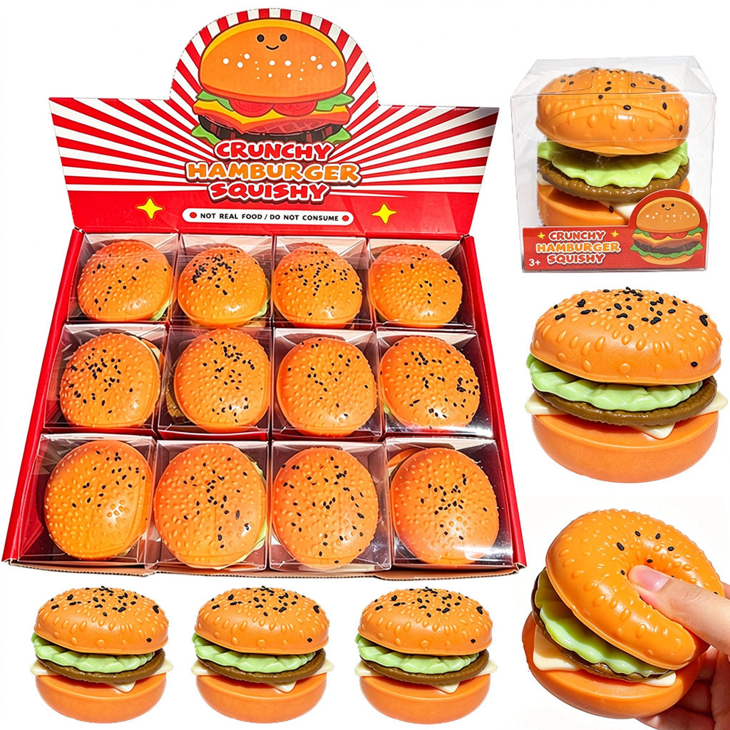 Delicious Hamburger Crunchy Filled Bricks Stress Relief Ball Food Shaped Squishy Sensory Fidget Toy Kawaii Squeeze Toy Novelty Gift Happy Fun Park