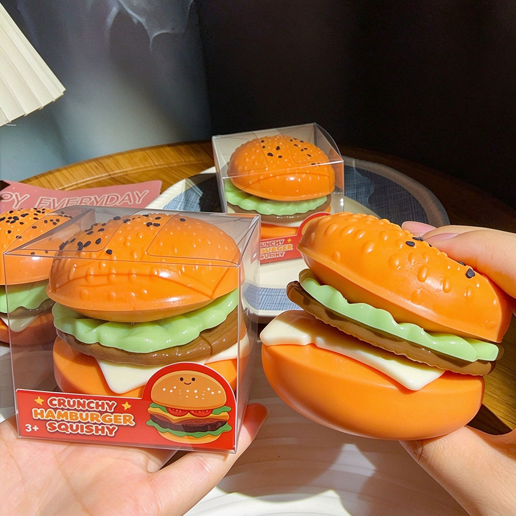 Delicious Hamburger Crunchy Filled Bricks Stress Relief Ball Food Shaped Squishy Sensory Fidget Toy Kawaii Squeeze Toy Novelty Gift Happy Fun Park