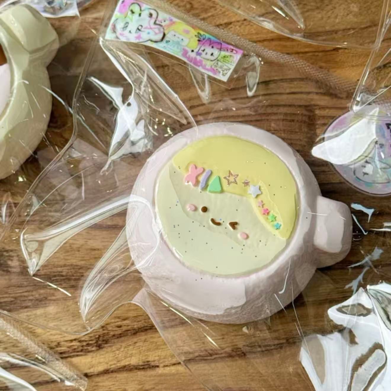 Pink Cute Face Coffee Cup Taba Squishy Toy Pastel Cafe Squishy