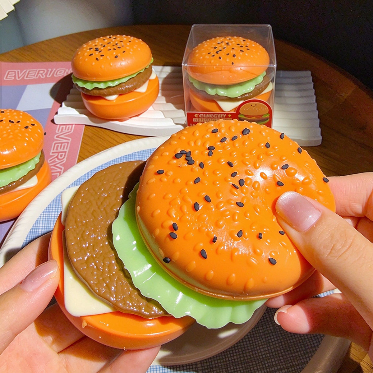 Delicious Hamburger Crunchy Filled Bricks Stress Relief Ball Food Shaped Squishy Sensory Fidget Toy Kawaii Squeeze Toy Novelty Gift Happy Fun Park