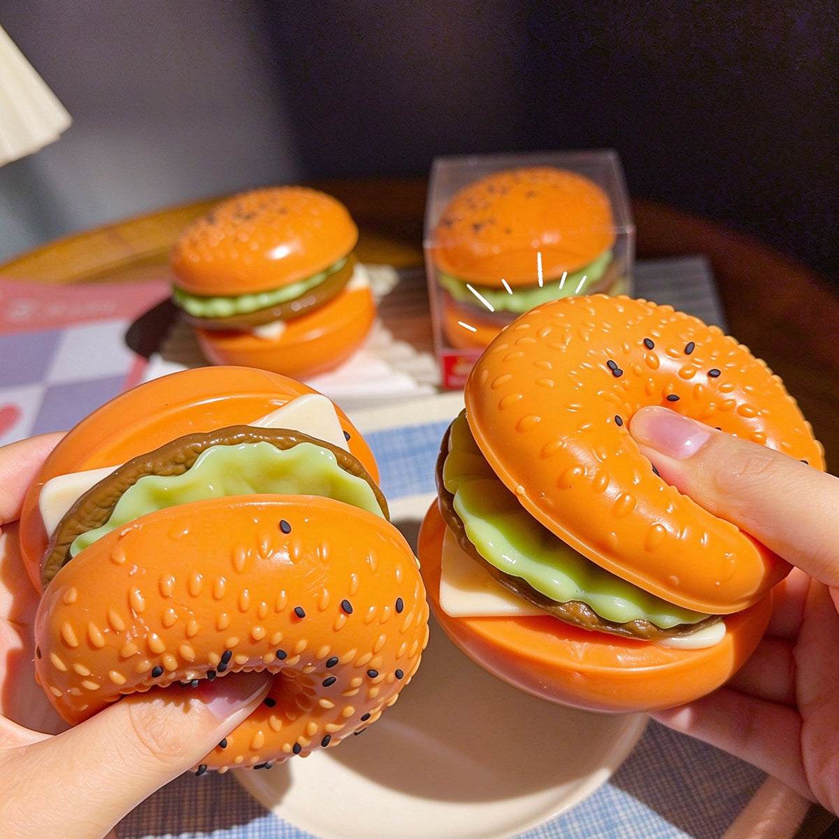 Delicious Hamburger Crunchy Filled Bricks Stress Relief Ball Food Shaped Squishy Sensory Fidget Toy Kawaii Squeeze Toy Novelty Gift Happy Fun Park