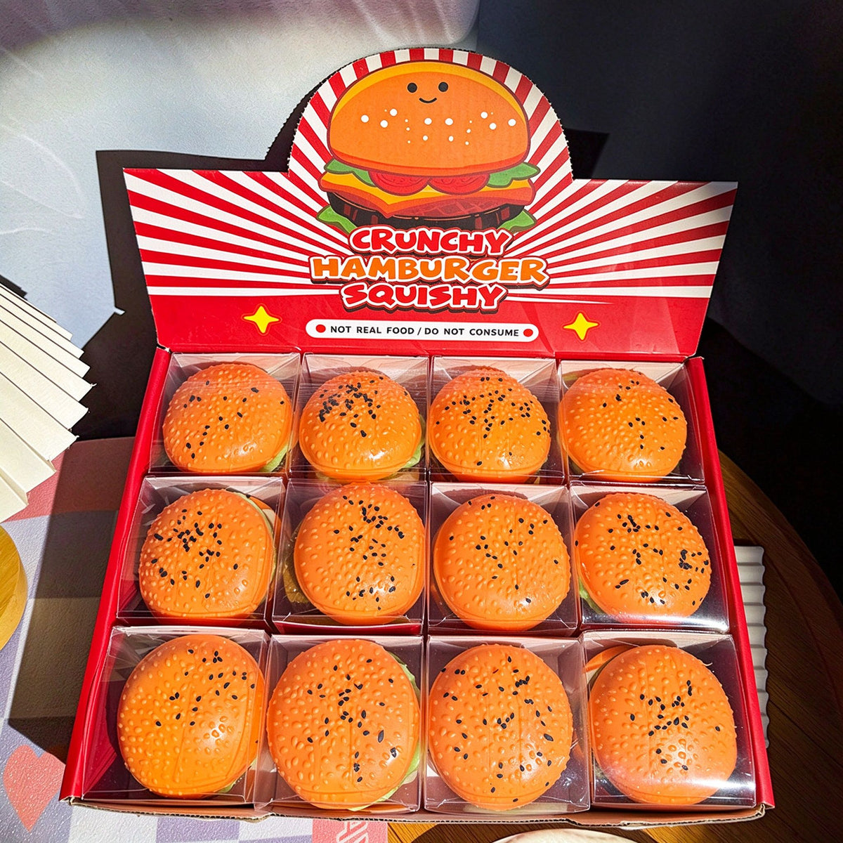 Delicious Hamburger Crunchy Filled Bricks Stress Relief Ball Food Shaped Squishy Sensory Fidget Toy Kawaii Squeeze Toy Novelty Gift Happy Fun Park
