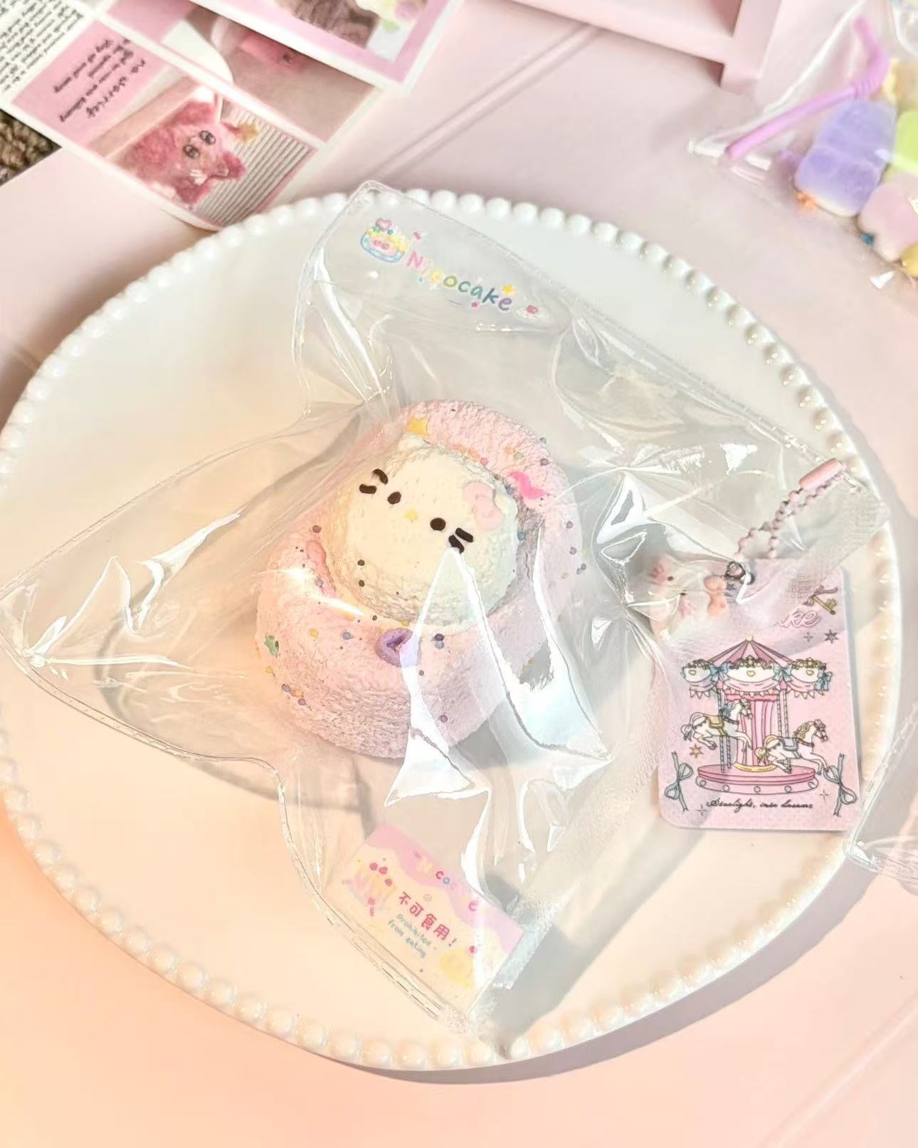 Hello Kitty Ice Cream Rice Cracker Taba Squishy Toy Kawaii Dessert Squishy