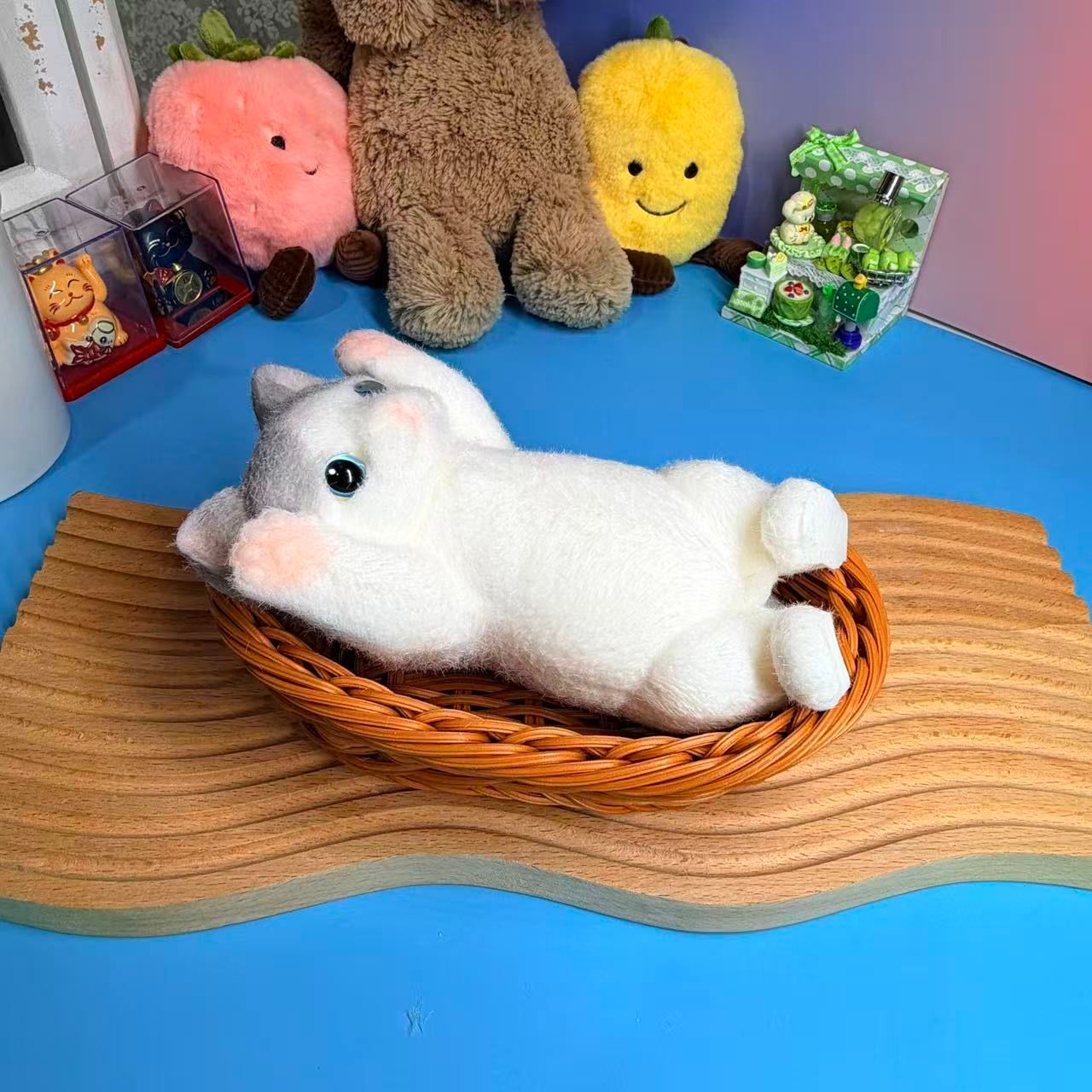 White Cradle Cat Taba Squishy Toy Kawaii Cat Sensory Squishy