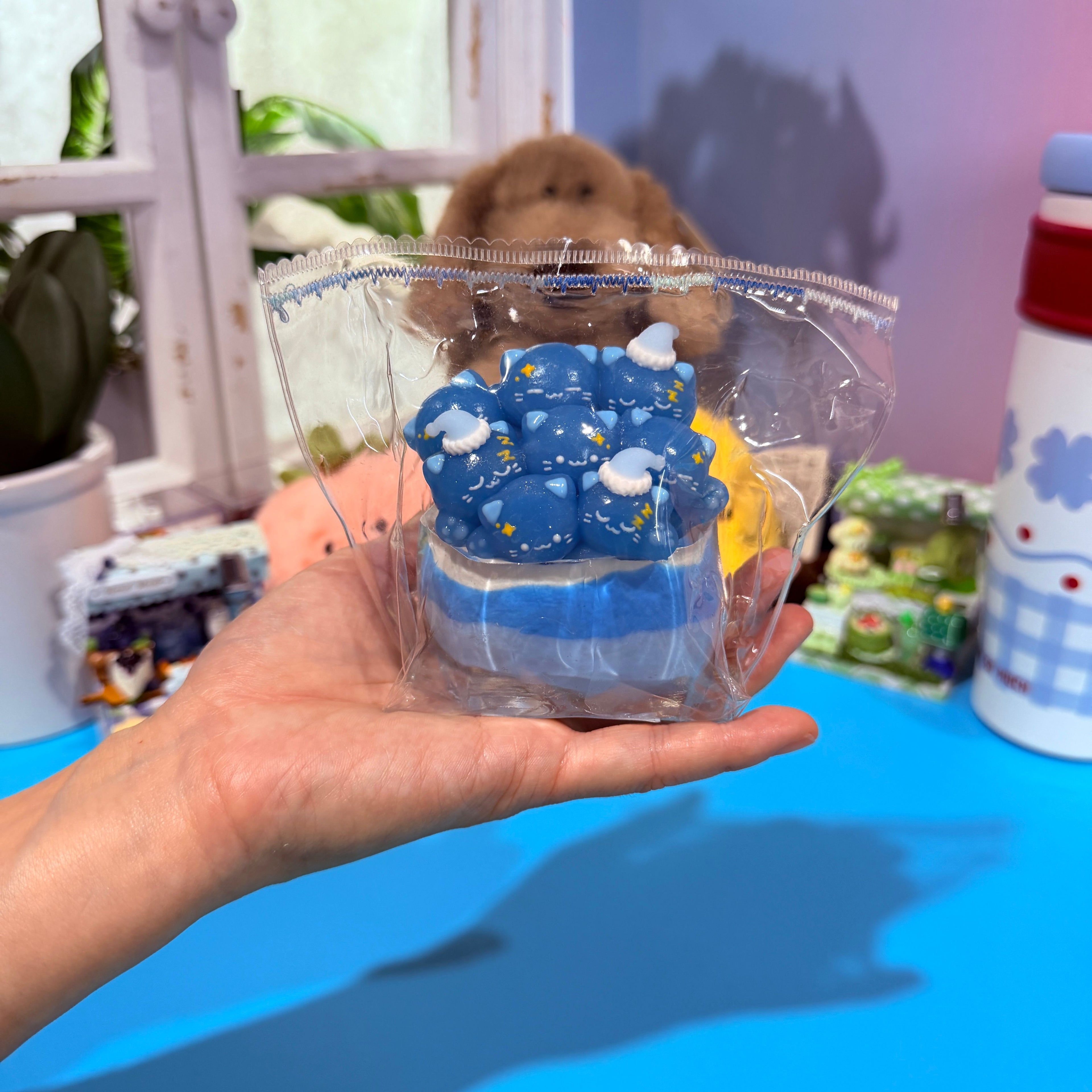 Blue Cat Cup Taba Squishy Toy Cute Cat Drink Squishy