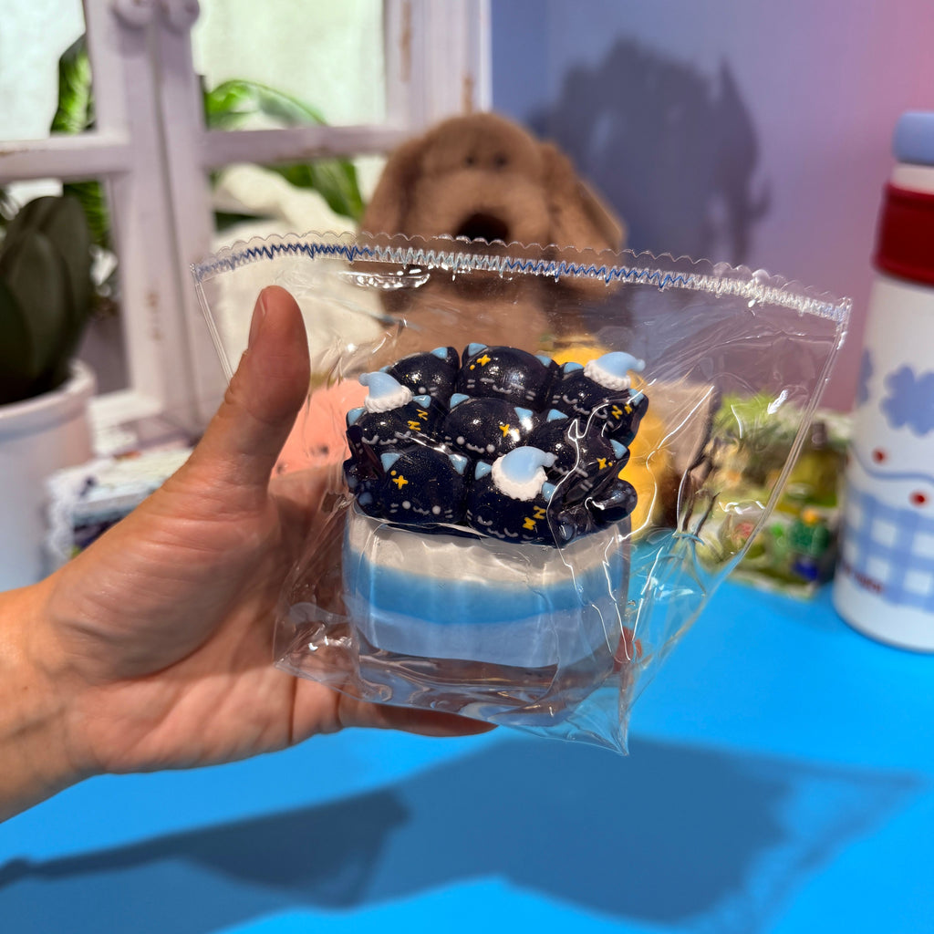 Blue Good Night Cat Cup Taba Squishy Toy Sleepy Kawaii Squishy