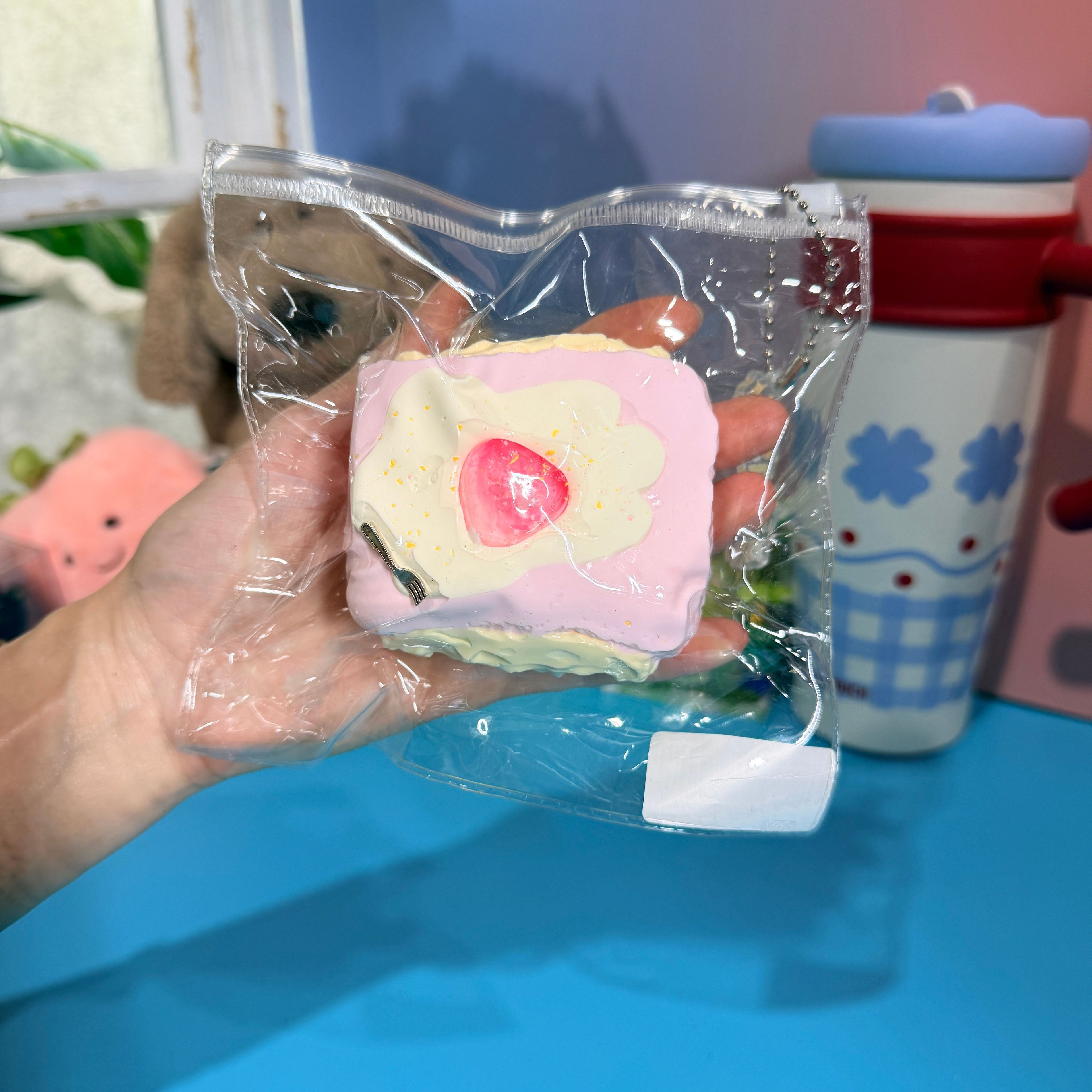 Strawberry Cream Square Cake Taba Squishy Toy Kawaii Dessert Squishy