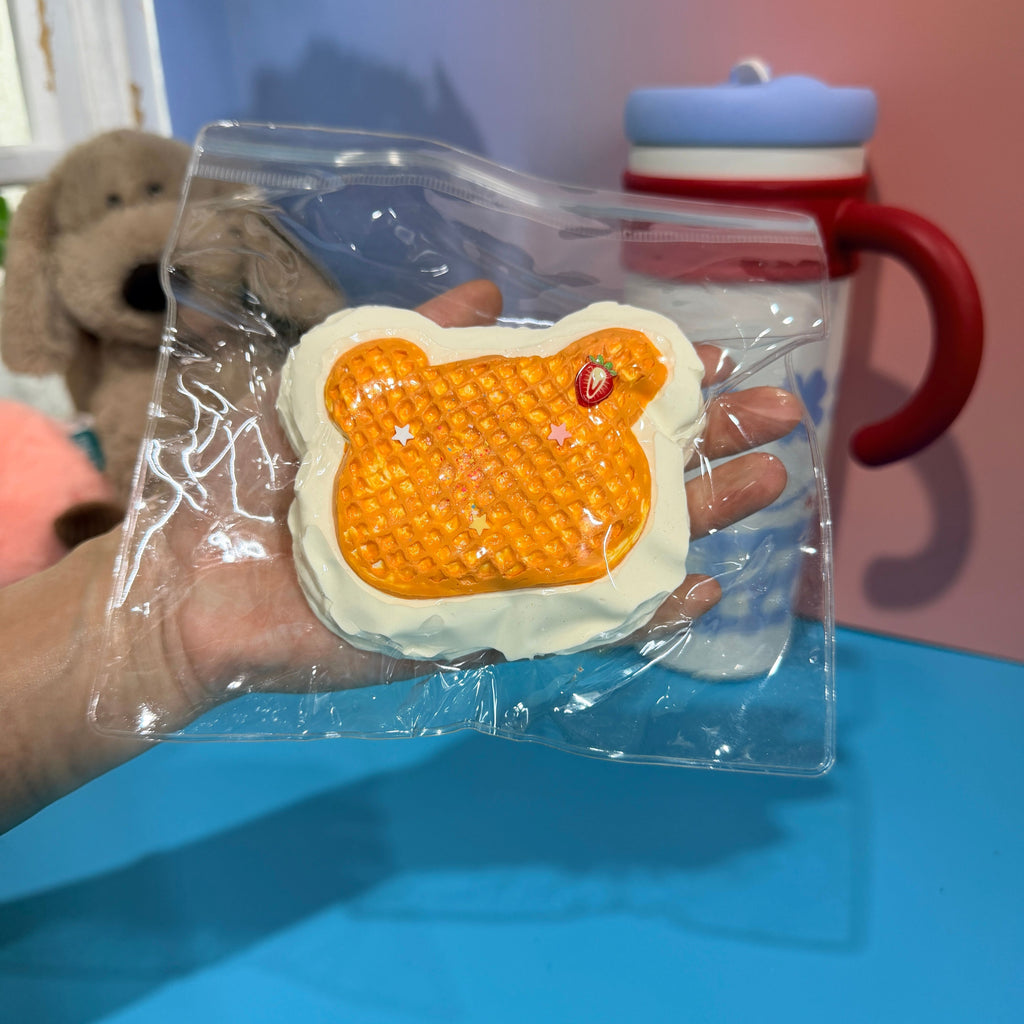 Bear Head Waffle Taba Squishy Toy Kawaii Dessert Squishy