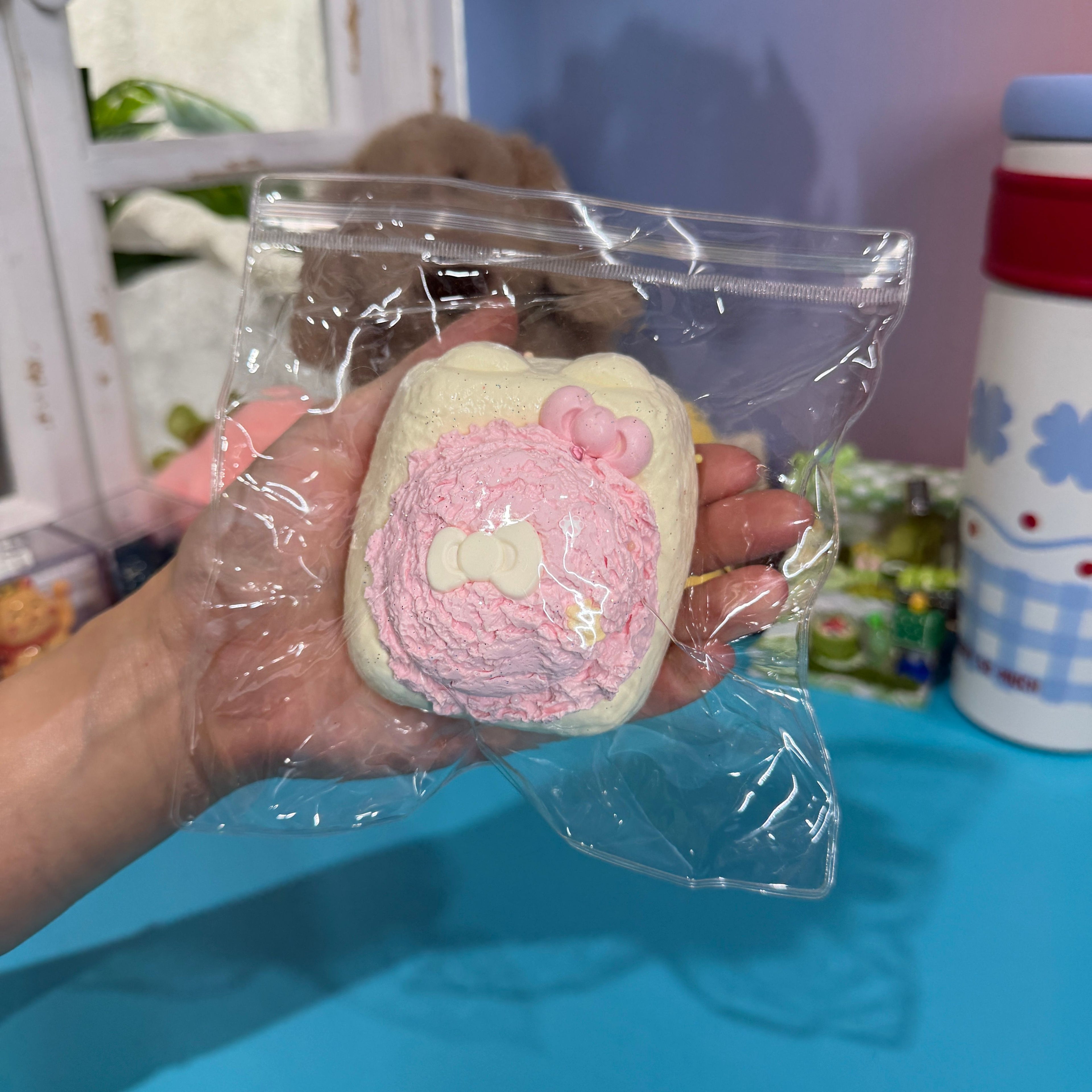 Pink Bow Ice Cream Taba Squishy Toy Kawaii Dessert Squishy
