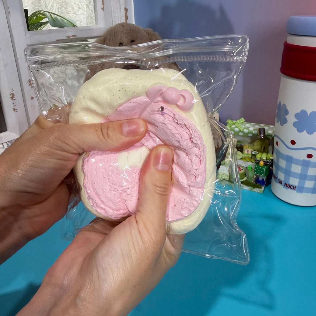 Pink Bow Ice Cream Taba Squishy Toy Kawaii Dessert Squishy