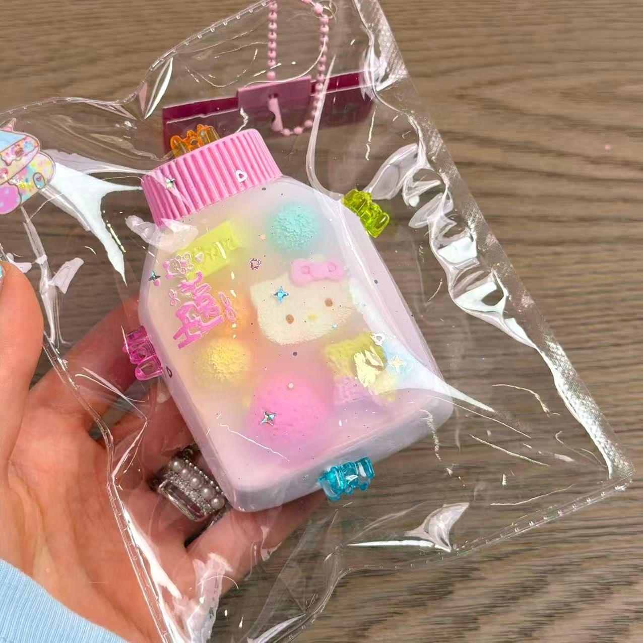 Mini Hello Kitty Strawberry Milk Bottle Taba Squishy Toy Kawaii Squishy