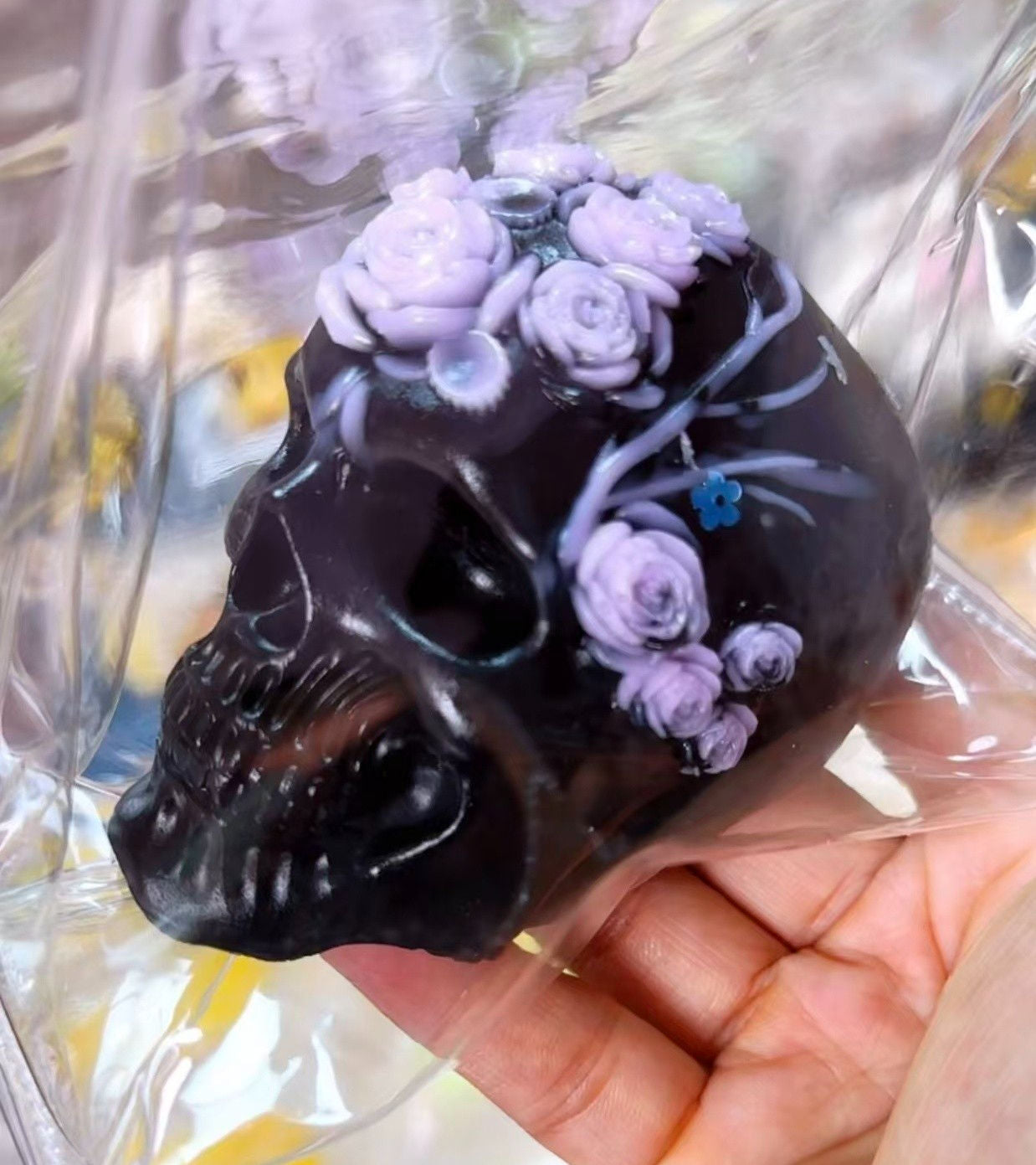 Purple Flower Black Skull Taba Squishy Toy Dark Fantasy Squishy