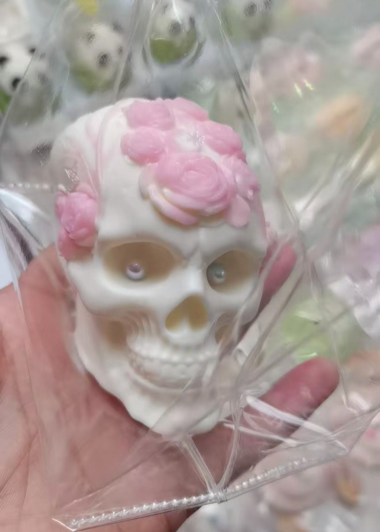 Pink Flower White Skull Taba Squishy Toy Gothic Collectible