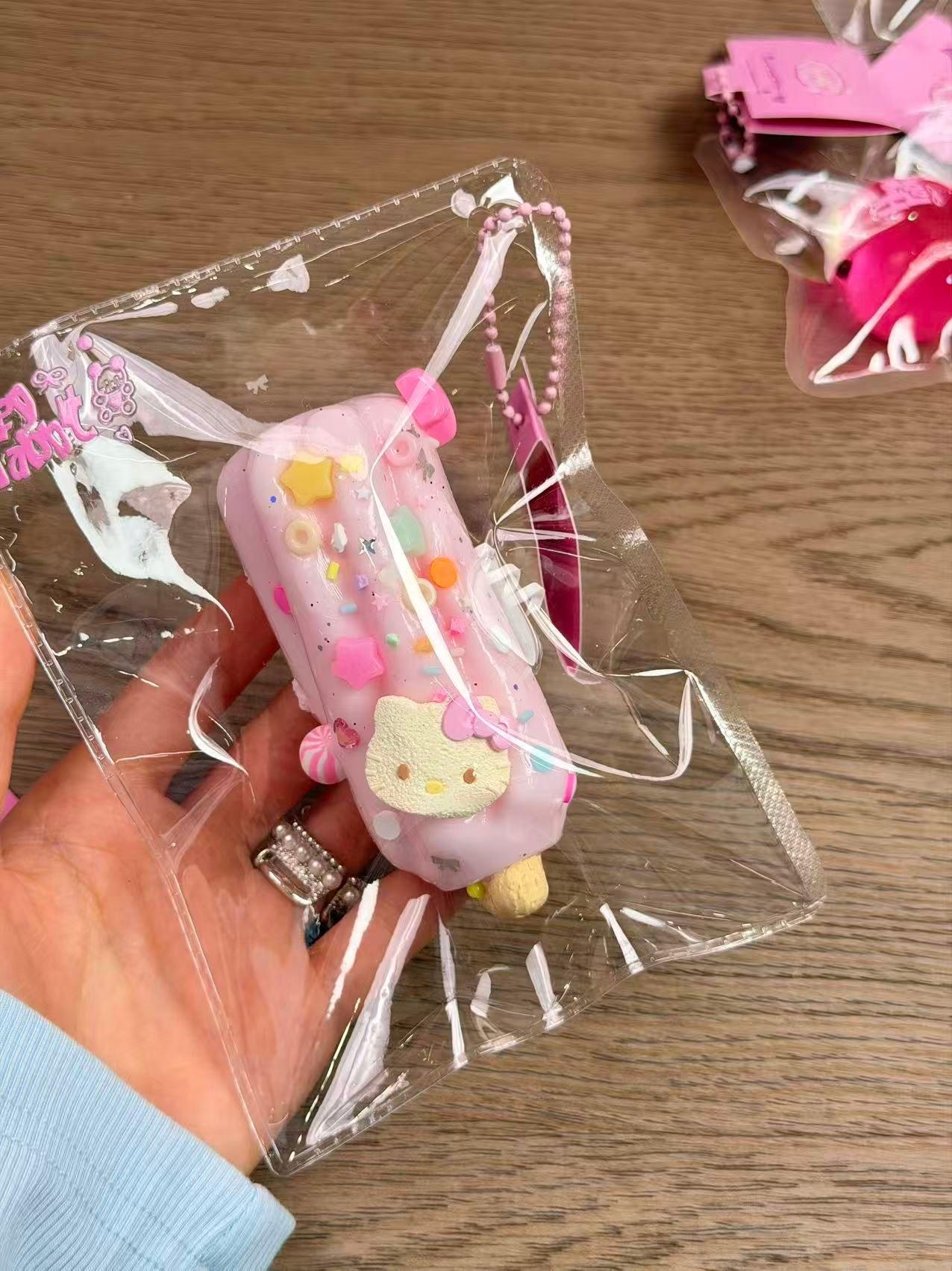 Hello Kitty Strawberry Popsicle Taba Squishy Toy Kawaii Dessert Squishy