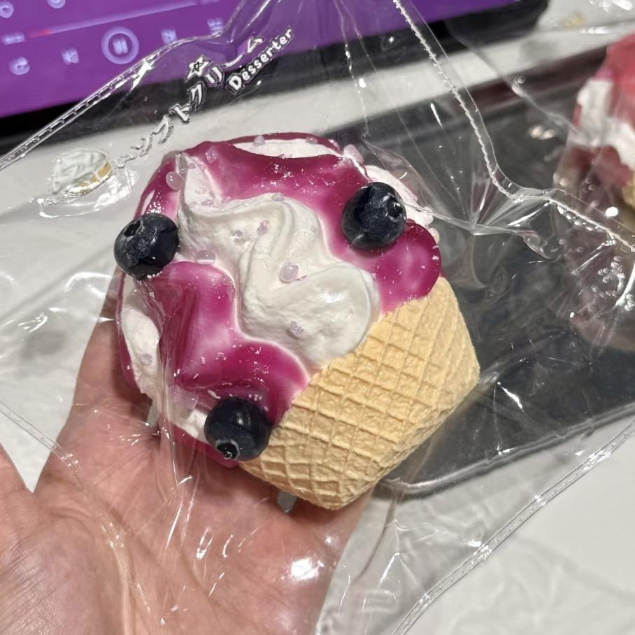 Blueberry Ice Cream Cone Taba Squishy Toy Cute Fruit Dessert Squishy